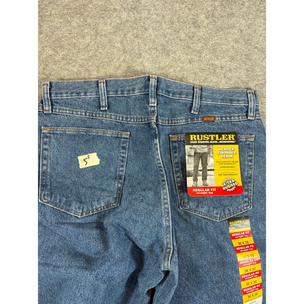 VINTAGE Rustler By Wrangler Jeans Men 36x30 Blue Regular Fit Straight Rugged NWT - Picture 4 of 7